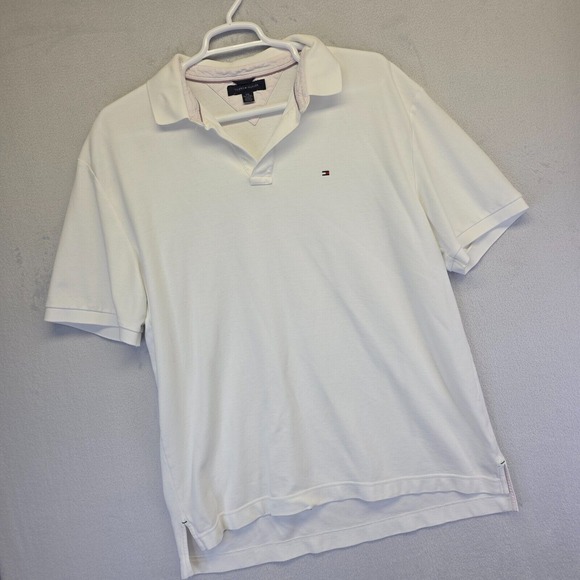 Tommy Hilfiger Polo Shirt Mens 2XL White Short Sleeve Hi‎ Low Hem Casual Golf - Picture 4 of 16